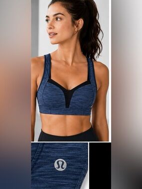 Lululemon Ta Ta Tamer II Sports Bra Heathered Navy Blue Black